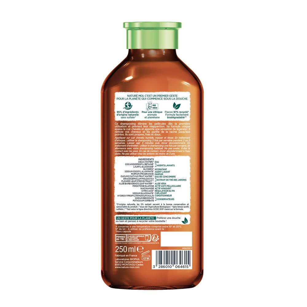 Naturé Moi - Shampoo Antiforfora - Capelli Normali - Shampoo Senza Solfati - Cura Capelli Forfora - Tè, Acqua Di Cetriolo Bio - 95% Di Origine Naturale - 250ml