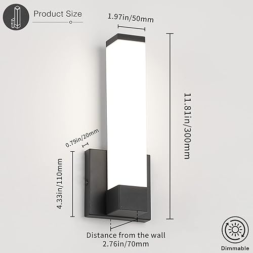 Miniatura 4 de Luces de pared regulables para dormitorio, modernas luces LED negras para interiores, para pasillo, luz de esquina de 12 pulgadas de altura, 12 W,