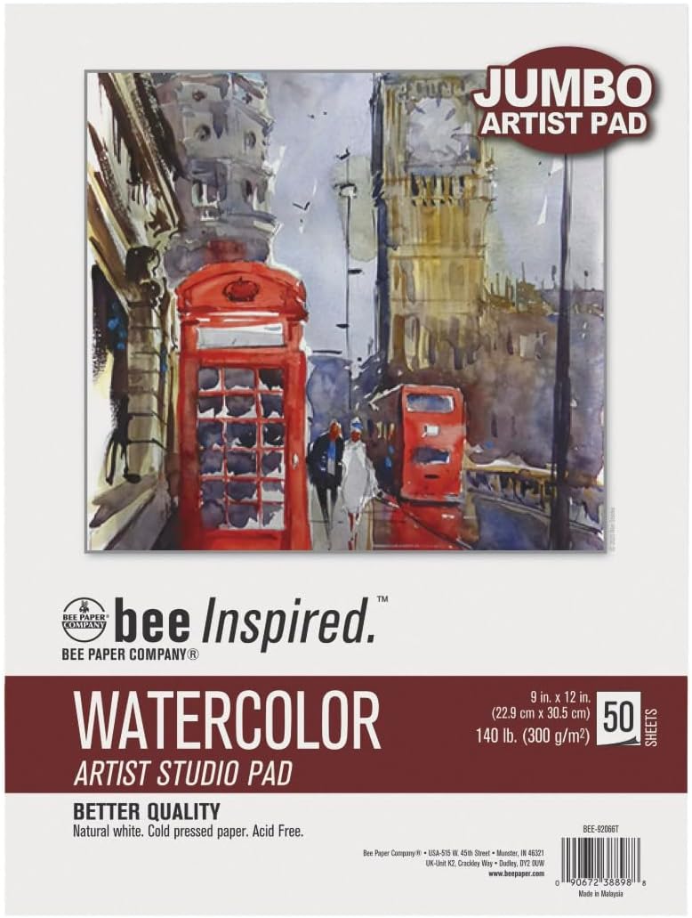 Bee Inspired Watercolor Artist Studio Pad, 9 x 12 inches, 50 Sheets, 140 lb Cold Press Paper, Acid Free