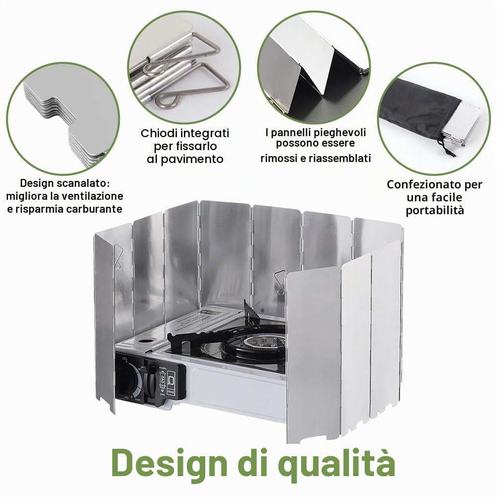 12 Piatti Paravento Fornello Campeggio In Alluminio, Paravento Per Fornello Con Borsa Per La Conservazione, Stufa Esterna Parabrezza Pieghevole, Parabrezza per Stufa Da Esterno per Fornelli Da Esterno