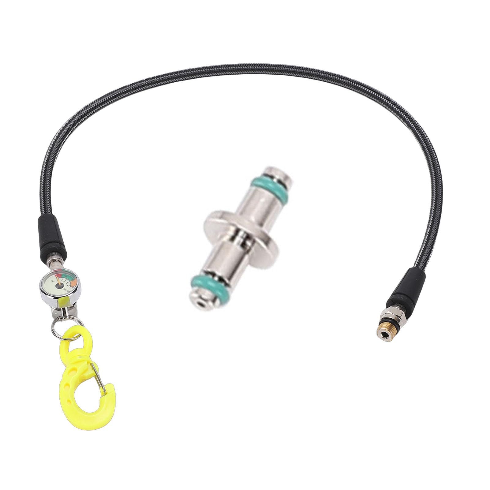 Medidor de Presión de Aire Sumergible con Manguera |Esfera Luminosa, Chaqueta de Fibra de Carbono, Gancho BCD para Equipo de Buceo (65CM)