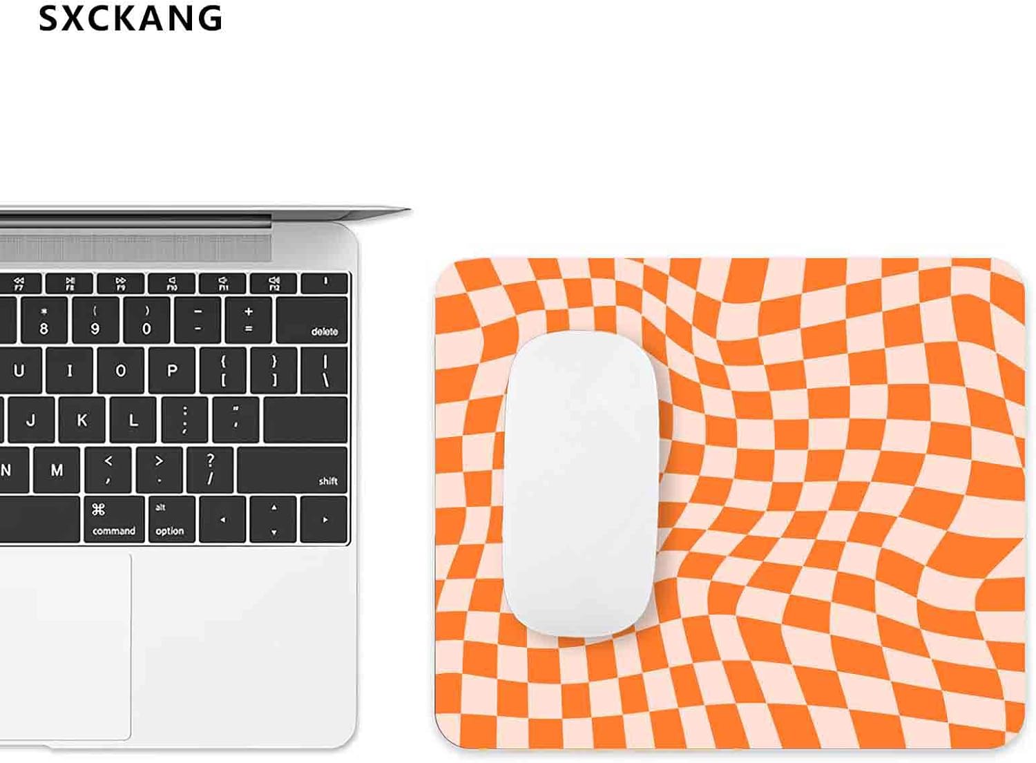 Orange Checkered Mouse Pad, Modern Pattern Mouse Pad, Cute Mousepad Desk Accessories for Women Office Decor, 7.9 x 7.9 Inch - Image 2