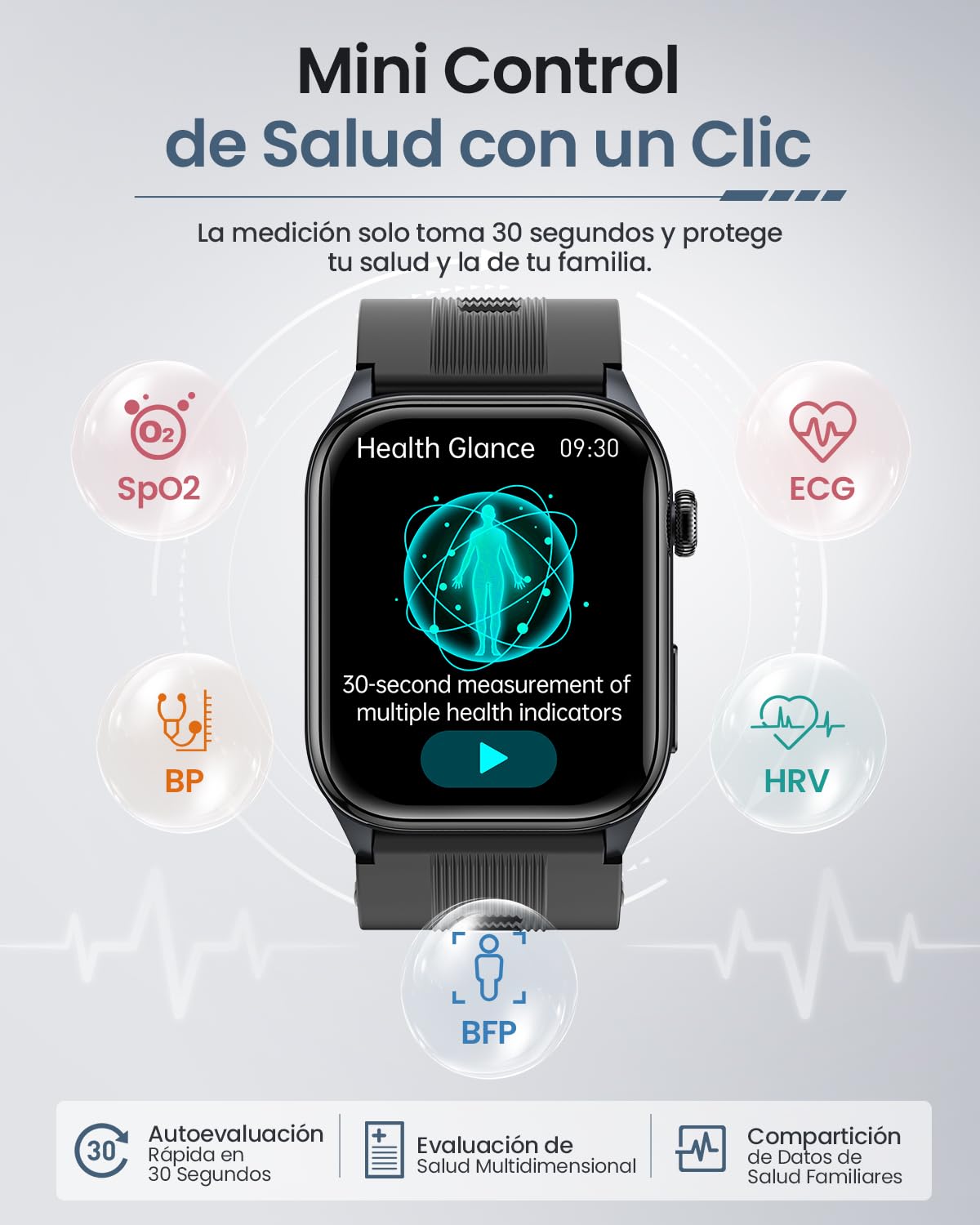 FOSMET S101 Reloj Inteligente Hombre Presión Arterial, 24H ECG HRV, Negro | 2.06" AMOLED Smartwatch Salud, SpO2, IMC, Frecuencia Cardíaca, Monitor de Sueño, Estrés, Llamadas Bluetooth con Android e iOS