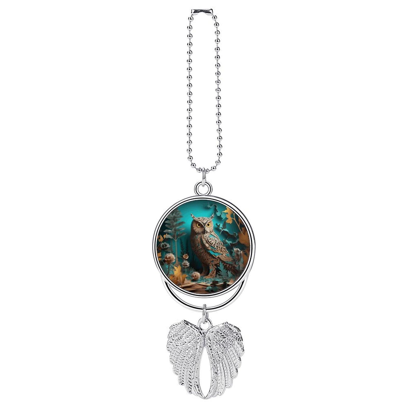 Car Charm Zinc Alloy Rearview Mirror Hanging Ornament Premium Metal Owl Car Pendant for Auto Interior Decor Accessories,Unique Gift for Adult,Silver-Style