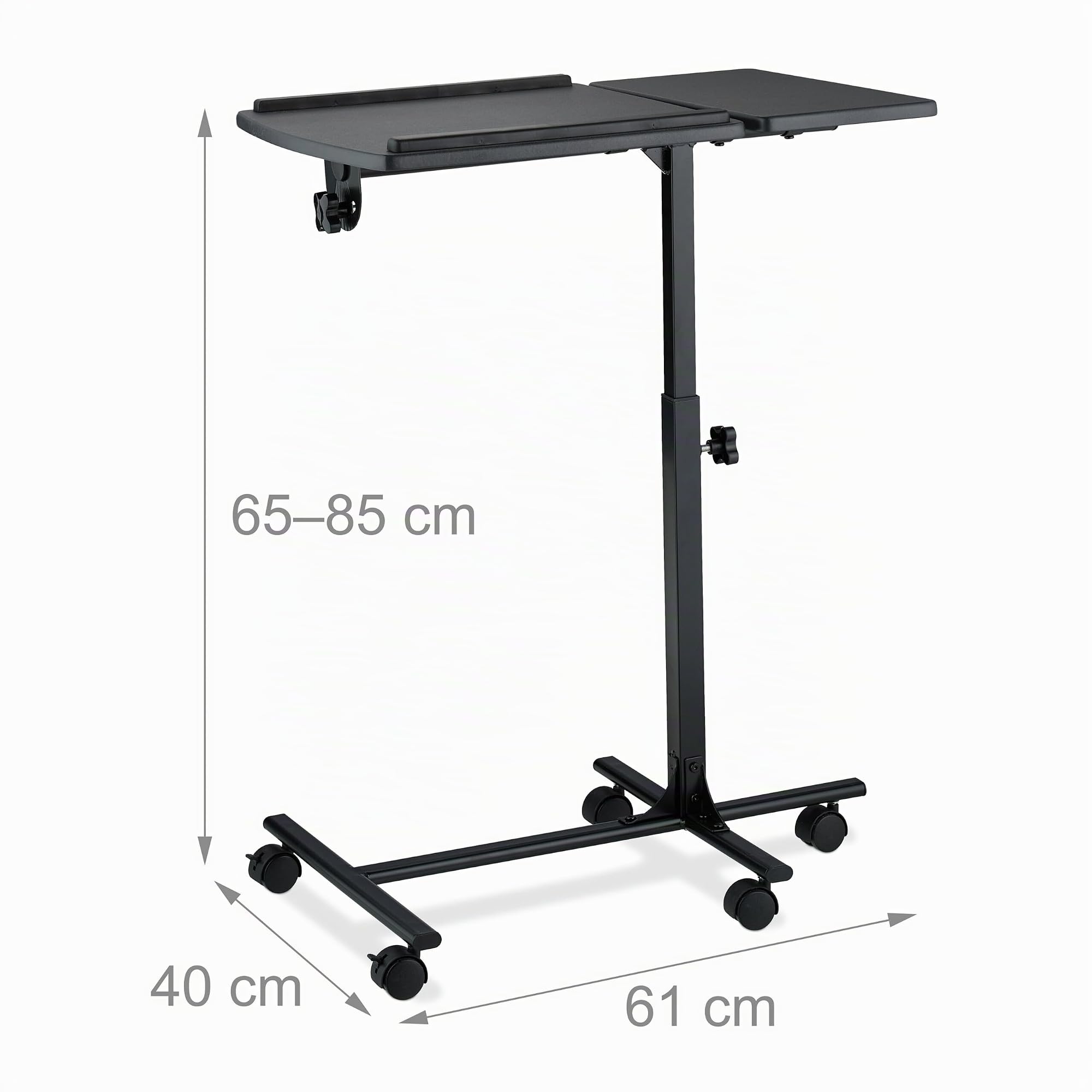Relaxdays Laptoptisch, höhenverstellbar, mit Rollen, neigbare Tischplatte, PC Tisch, HxBxT: 65–85 x 61 x 40 cm, schwarz