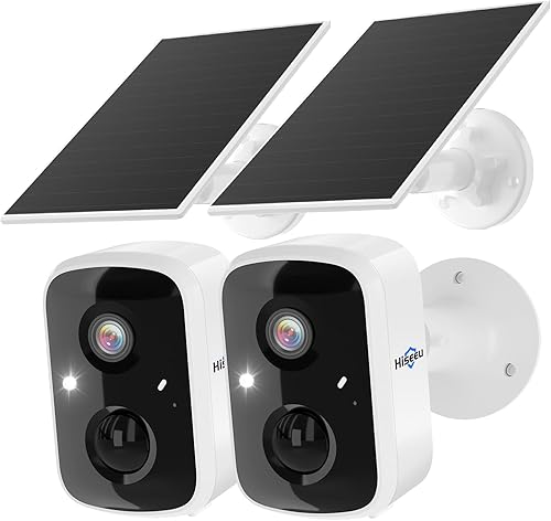 Hiseeu Cámaras de seguridad solares inalámbricas para exteriores, paquete de 2, cámaras wifi 3K 4MP para vigilancia del hogar, detección de