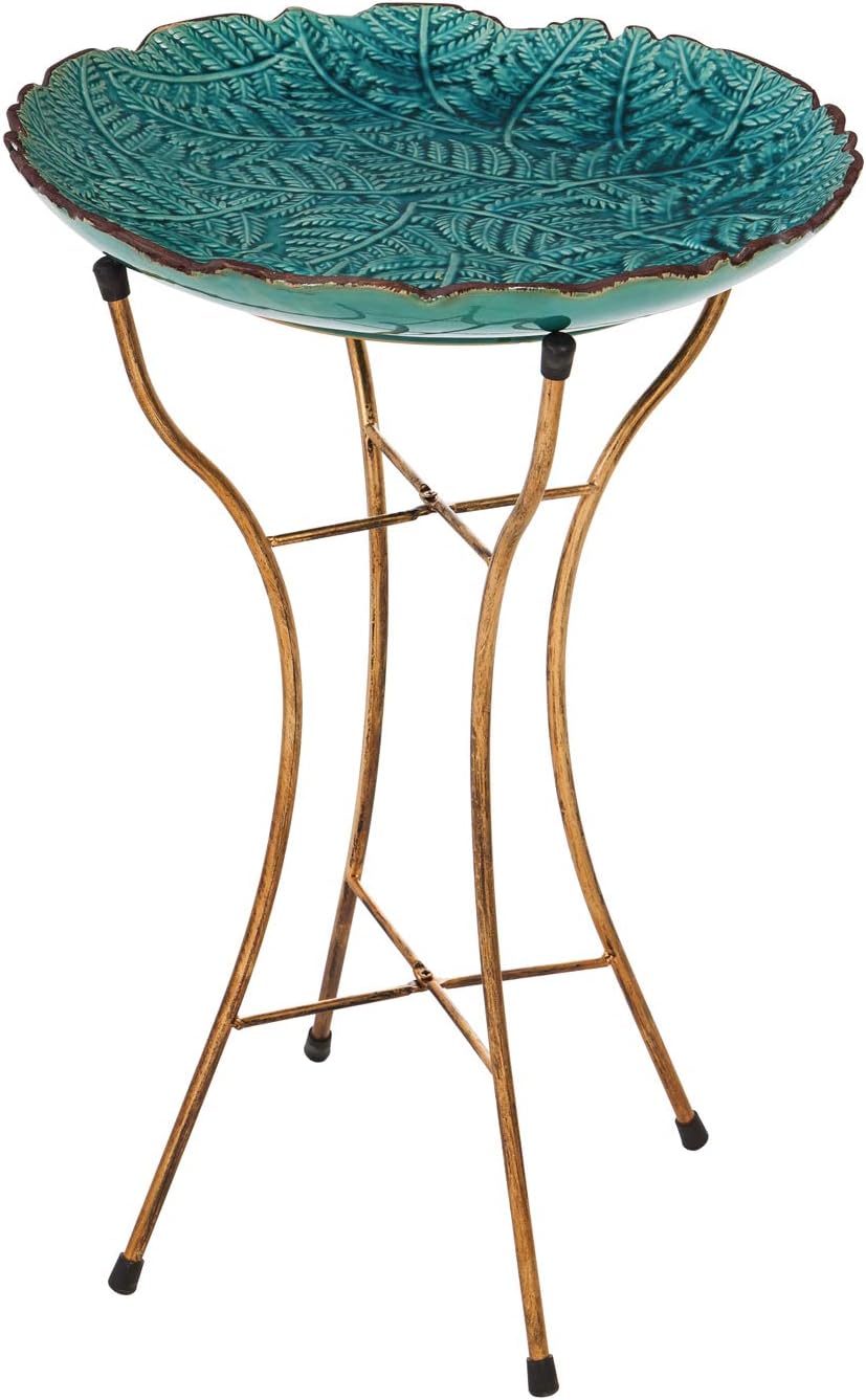 Evergreen Garden Beautiful Summer Colorful Botanicals Ceramic Bird Bath with Stand - 16 x 16 x 2 Inches Fade and Weather Resistant Outdoor Decoration for Homes, Yards and Gardens