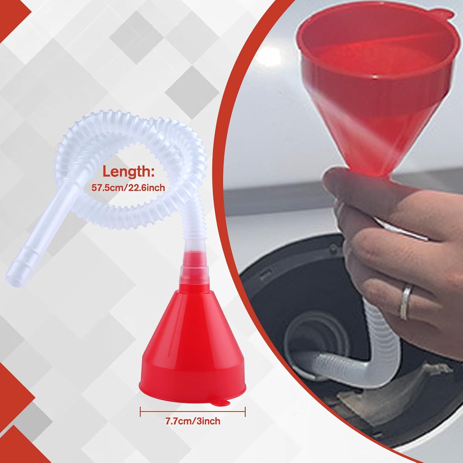 Plastic Oil Funnels for Automotive Use Set of 10, Automotive Flex Funnel with Hose Wide Mouth Flexible Oil Change Funnel Long Neck Right Angle Funnels for Water, Gasoline, Coolant, Engine Oil