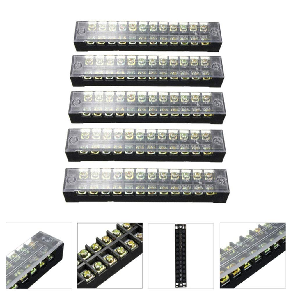2pcs 600V 15A 5P Dual Row Electric Barrier Terminal Block Cable Connector Bar