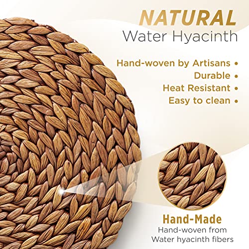 Image of BLUEWEST Woven Placemats (Sizes:11.8 inch-13.5''-15 inch), Round Rattan Water Hyacinth Table Mats, Braided Non-Slip & Heat-Resistant Set for Dining Table (11.8'', Set of 6)