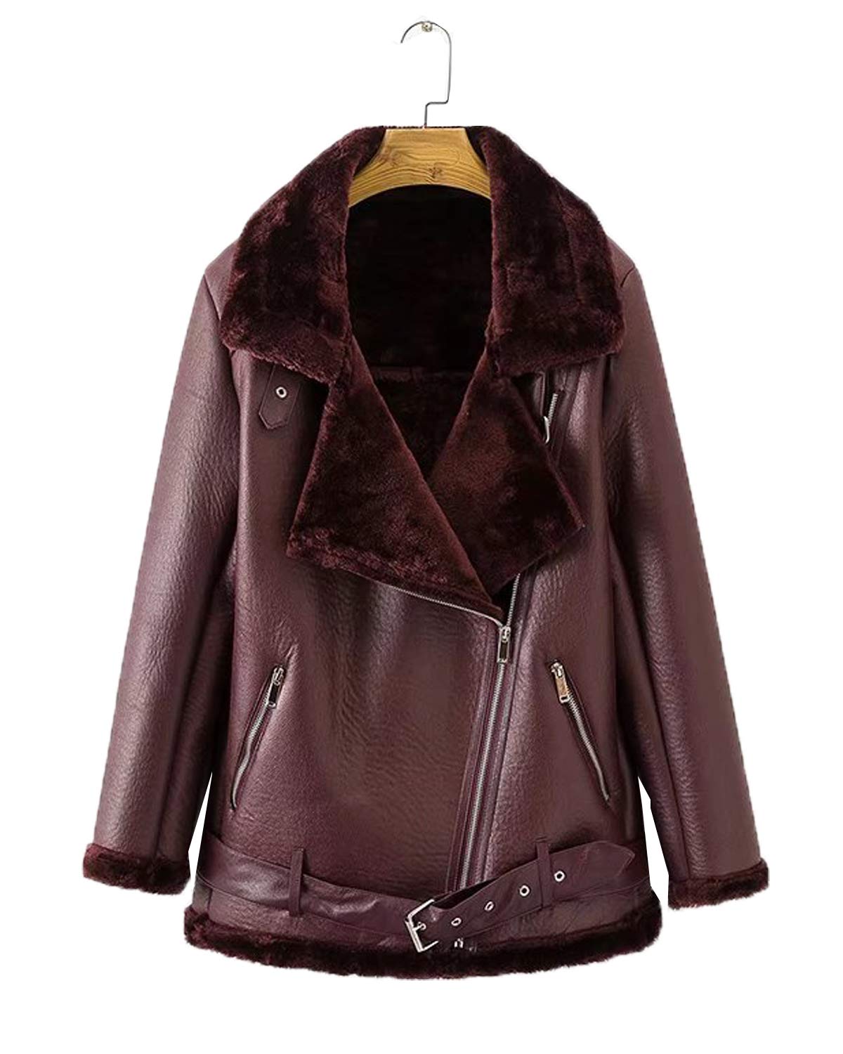 LY VAREY LIN Women's Faux Shearing Moto Jacket Thick Lined Parka Winter Shearling Coat Leather Jacket