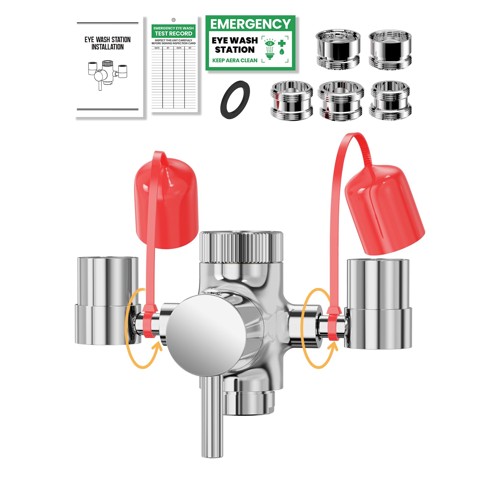 Faucet Mounted Eyewash Station with Cover-Faucet Mounted Emergency Eye Wash Station Sink Attachment-Kit for Lab, Factory-Industry Site-Office Home-5X Common Sink Adapter-1X Note Card-1X Warning Postx