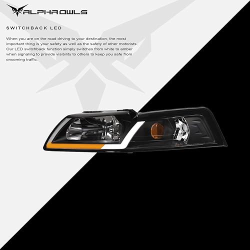 Miniatura 4 de Alpha Owls 8719749 - Faros delanteros de cristal con barra de luz LED secuencial Switchback y luz de arranque, color ámbar negro para Ford Mustang