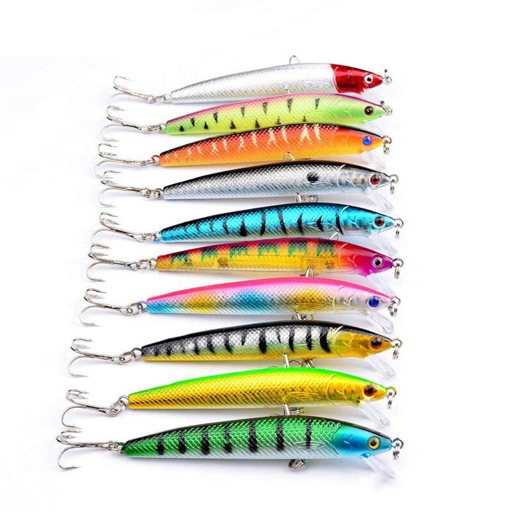Maxxlite 10Pcs Pencil Fishing Lures Hard Bait Minnow Fishing Tackle Treble Hooks