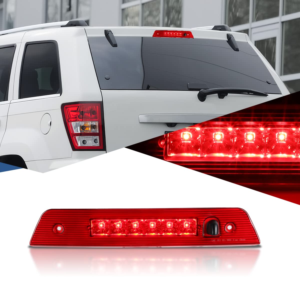 Auto Dynasty Red Housing LED 3rd Third Tail High Mount Stop Brake Light Lamp Compatible with Jeep Grand Cherokee WK 05-10