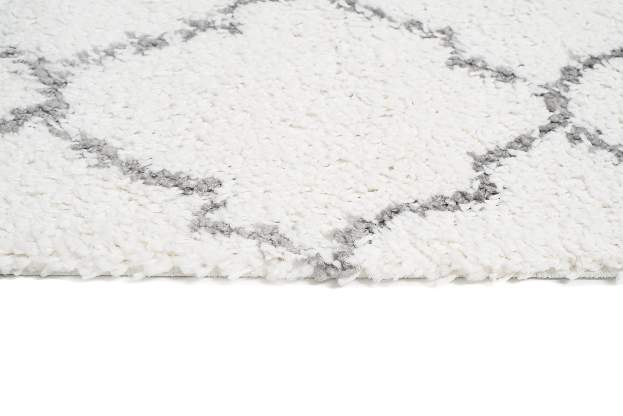 TAPISO Boho Teppich Läufer Kurzflor Shaggy Creme Grau Gitter Marokko Fransen Schlafzimmer Wohnzimmer Design Modern 100 x 400 cm