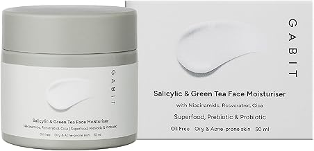 Gabit Salicylic Acid & Green Tea Face Moisturiser For Acne, Blackheads & Open Pores | 0.5% Salicylic, Oil free, Exfoliates, Brightens skin |Ceramides, Niacinamide, CiCa |For Women & Men, 50ml