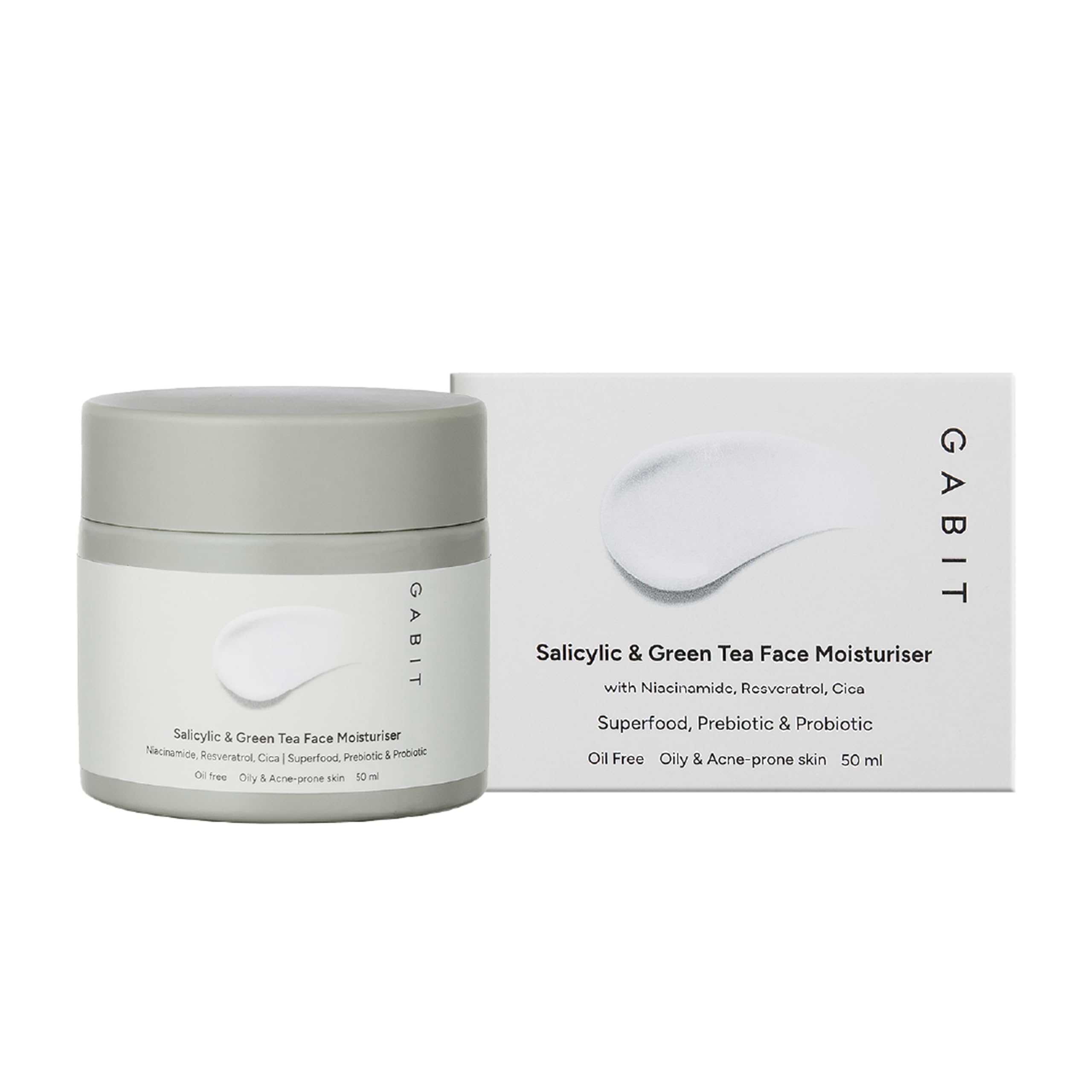 Gabit Salicylic Acid & Green Tea Face Moisturiser For Acne, Blackheads & Open Pores | 0.5% Salicylic, Oil free, Exfoliates, Brightens skin |Ceramides, Niacinamide, CiCa |For Women & Men, 50ml