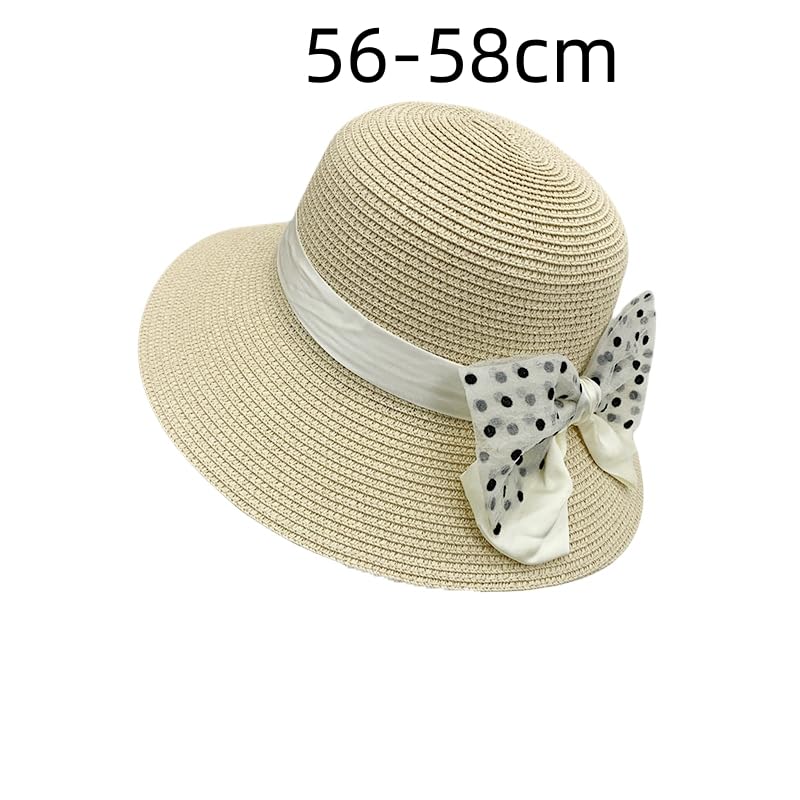 Sombrero de Paja de Verano para Mujer,de ala Ancha,Ligero,con Lazo de Lunares,Plegable,Flexible,Transpirable,para Playa,para Actividades Al Aire Libre