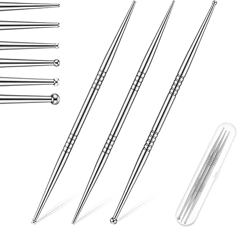 3 Pcs Acupuncture Pen Dual Head Facial Reflexology Massage Tool Portable Stainless Steel Manual Deep Tissue Tool Ear Acupressure Body Point Probe Pen for Full Body Relaxing