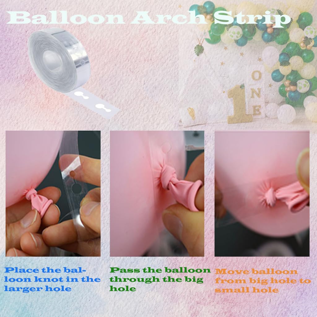 yowtiny Striscia di nastro per palloncini, colla a palloncini, kit arco palloncino, kit ghirlanda palloncino con 3 rotoli di colla per palloncini, 3 rotoli di strisce per ghirlande per feste