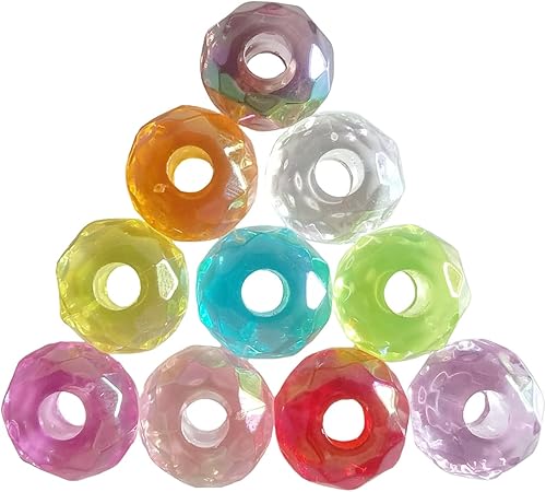 100 cuentas redondas de cristal acrílico de colores para hacer joyas, pulseras y cuentas espaciadoras de agujeros grandes para colgar, manualidades,