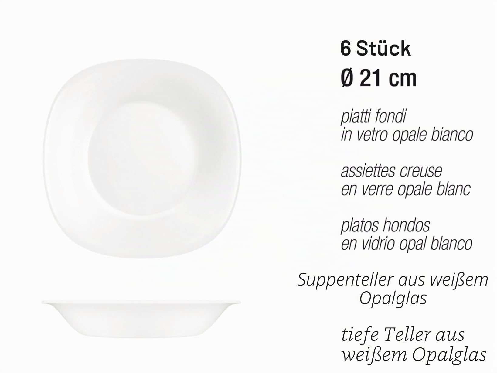 H&H - 18-teiliges Geschirr-Set, Schwarz-Weiß, Tischausstattung, Set für 6, gehärtetes Opalglas, quadratisch, schwarz-weiß, modern