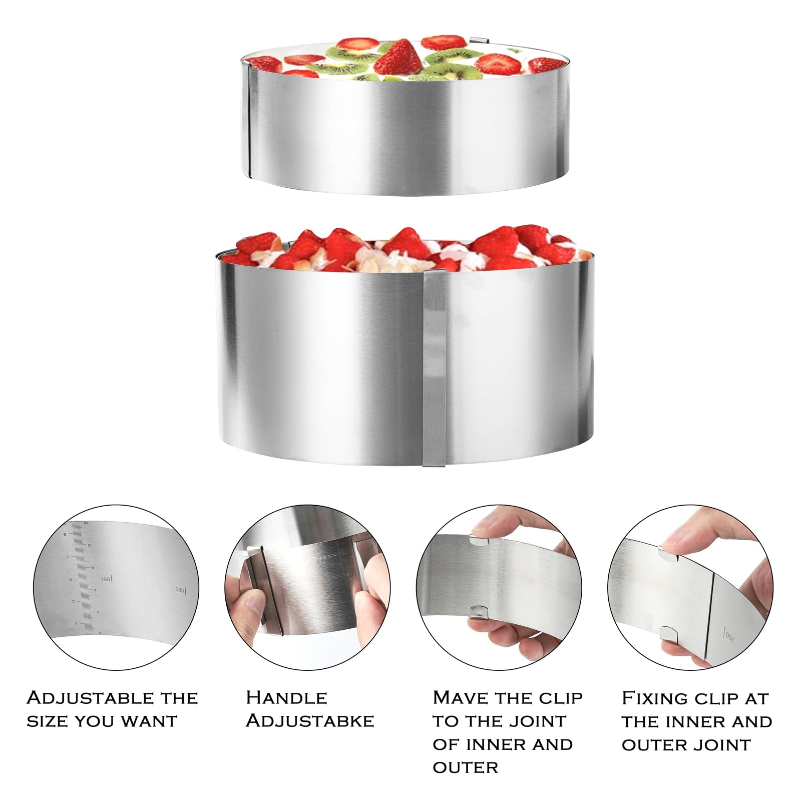 Lot de 2 moules à gâteau ronds réglables de 15,2 à 30,5 cm en acier inoxydable - Anneaux de cuisson ronds pour pâtisserie