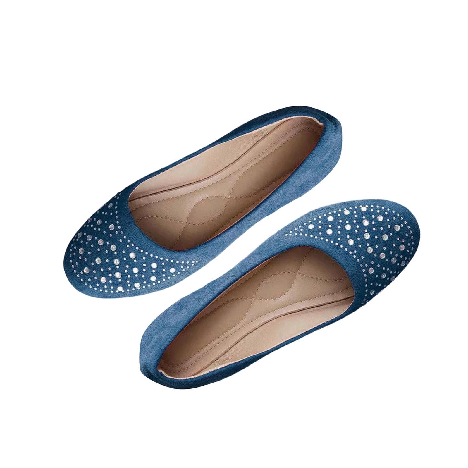 Women Rhinestone Round Toe Flats Soft Comfortable Arch Support Flats Memory Foam Insole Cushion Slip On Ballet Shoes — view 5