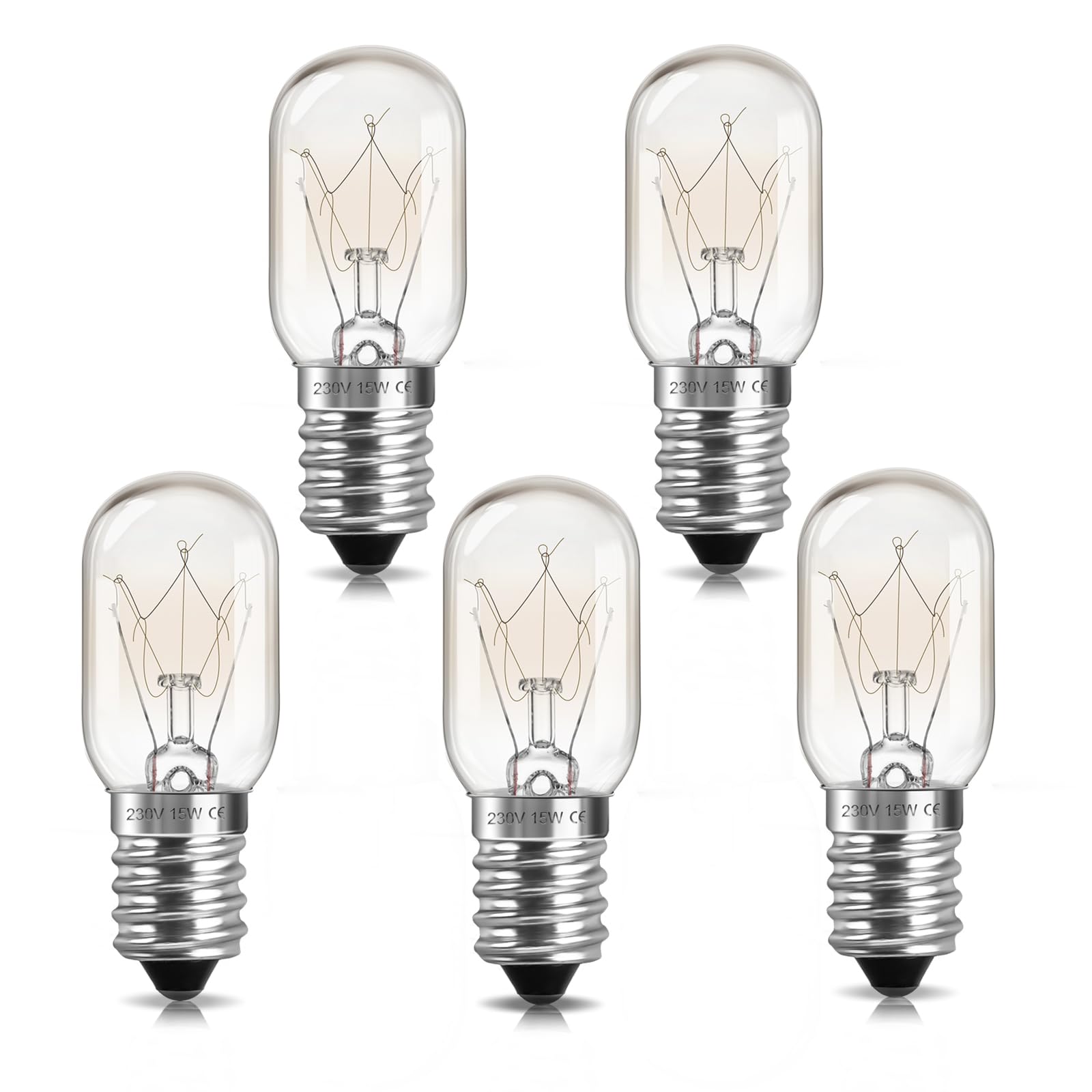 Liuyife 5 Stück E14 Kühlschranklampe, Dimmbar, Hitzebeständig bis 300 Grad, 100LM Warmweiß 2700K, E14 Salzlampenbirnen für Kühlschrank, Mikrowelle, Dunstabzugshaube, Salzsteinlampe