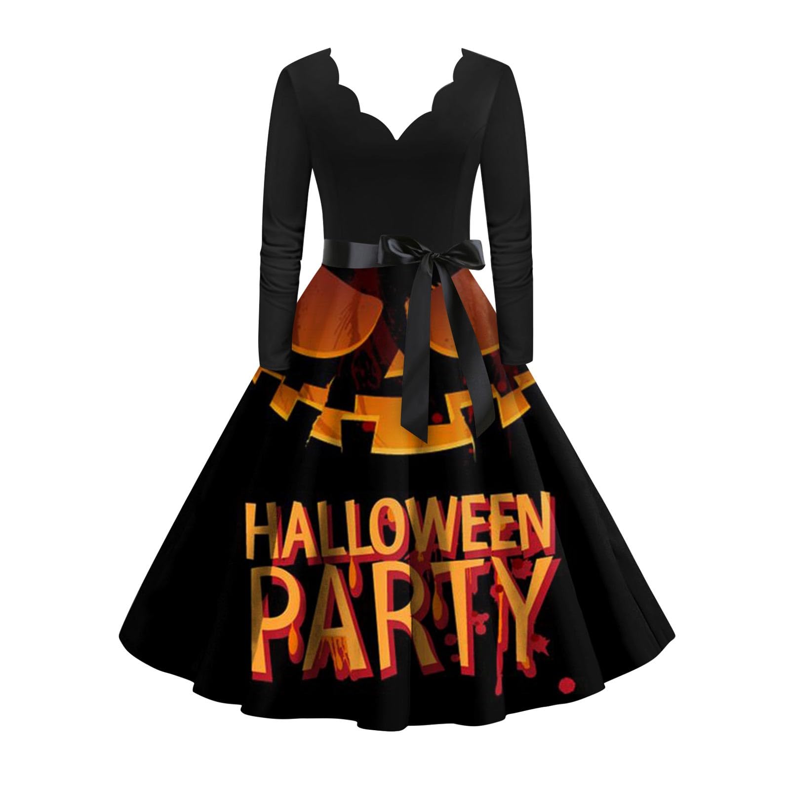 2023 Halloween Dress for Women Funny Pumpkin Halloween Costume Flared Cosplay Party Cocktail Swing Dresses