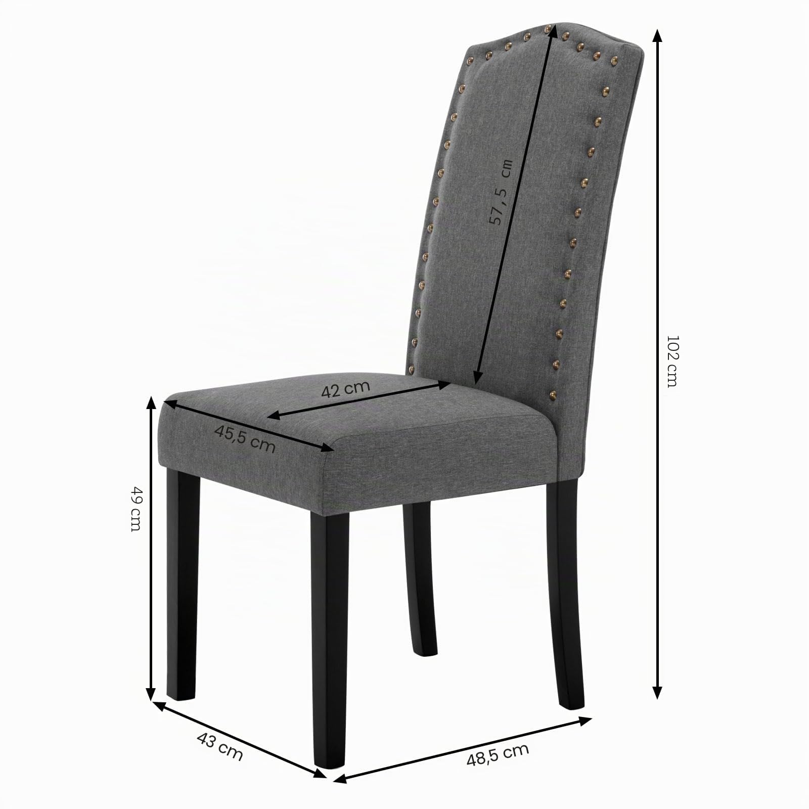 WOLTU Juego de 6 Sillas de Comedor,Lino, Gris Oscuro | Moderna,Vintage,con Remaches,con Respaldo Asiento