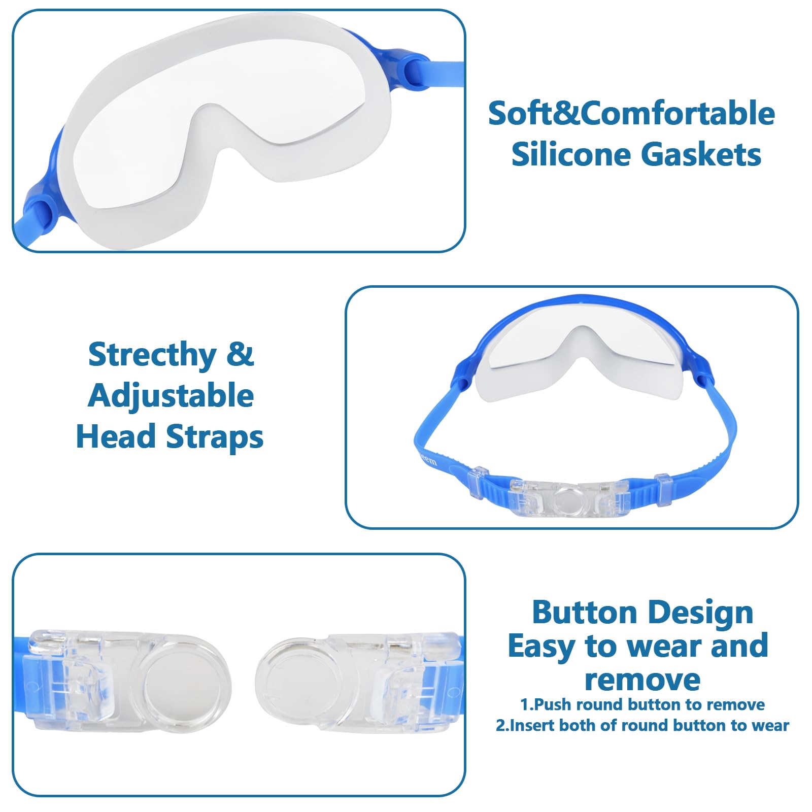 Moseem Lot de 2 lunettes de natation pour enfants et adolescents de 3 à 15 ans, anti-buée, anti-UV, vision large claire, imperméables