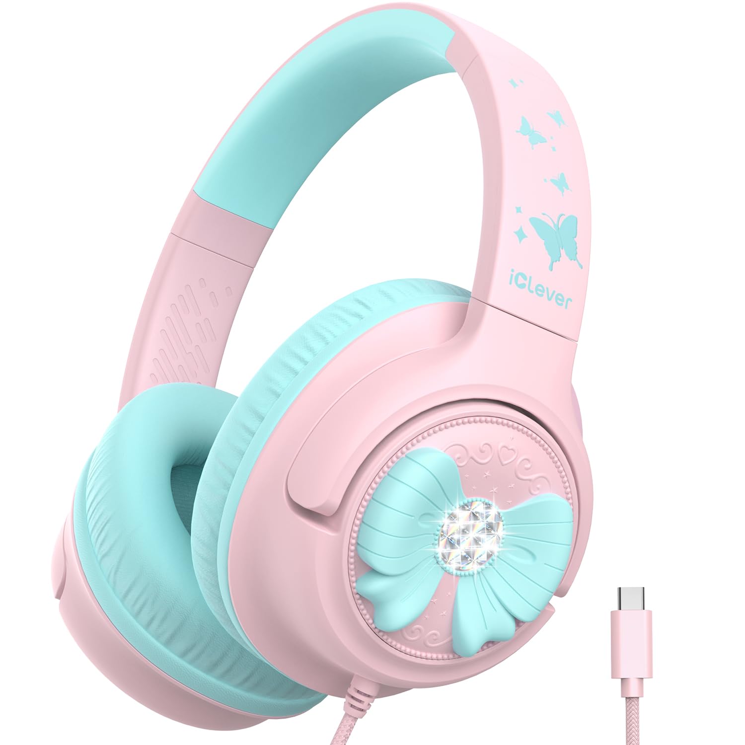 iClever C371 USB C Headphones for Kids, 85dBA Safe Sound, Over-Ear Foldable Kids Headphones with Cord, Boys Girls Toddler Headphones for School Travel Chromebook Tablet iPad, Cloud Pink-image-29
