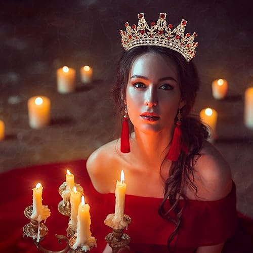 Miniatura 6 de NODG Tiaras y coronas doradas para mujer, diadema de cumpleaños para niñas, coronas de reina de cristal rojo, accesorios para el cabello para novia,