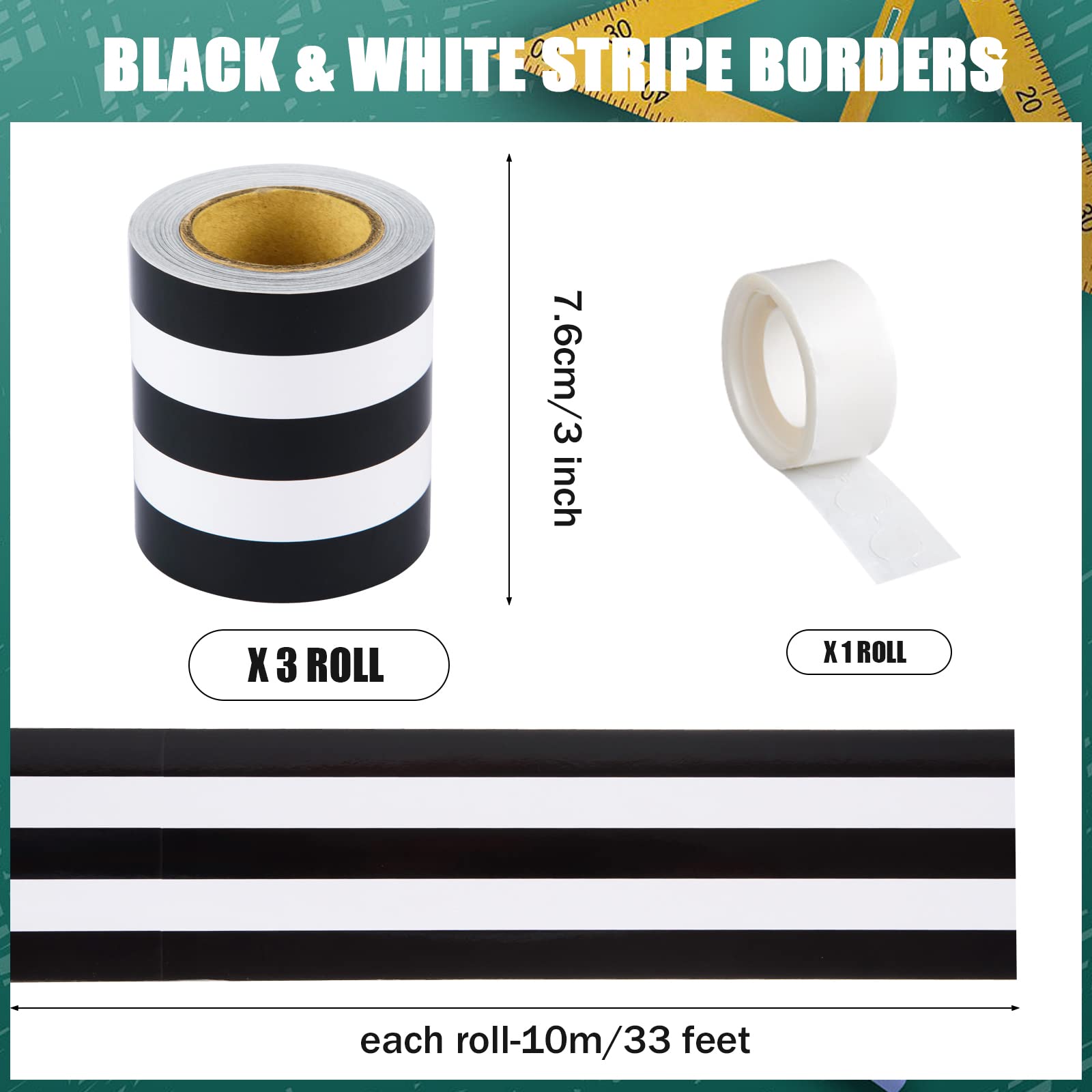 99 Feet Black And White Stripe Bulletin Board Borders