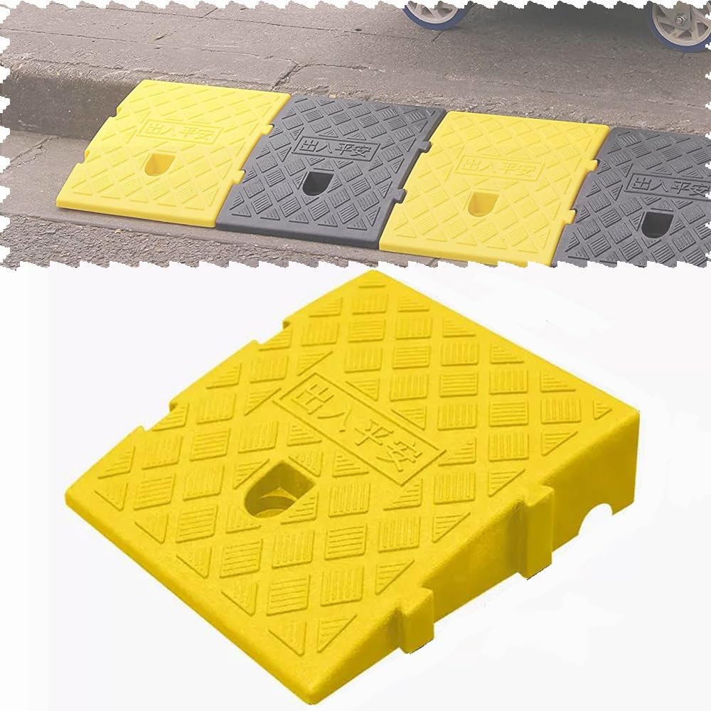 Rampa De Umbral De Plástico Portátil 7-19cm Alto, Rampa De Acceso Antideslizante Rampa Coche, Rampa Silla De Ruedas para Auto Scooter Bicicleta Motocicleta(Yellow,25 * 40 * 16cm)