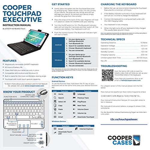Cooper Touchpad Executive [Tastiera Multi-Touch del Mouse] Custodia per Tablet da 9-10.5 Pollici | Universale | iPadOS, Android, Windows | Bluetooth (Nero)