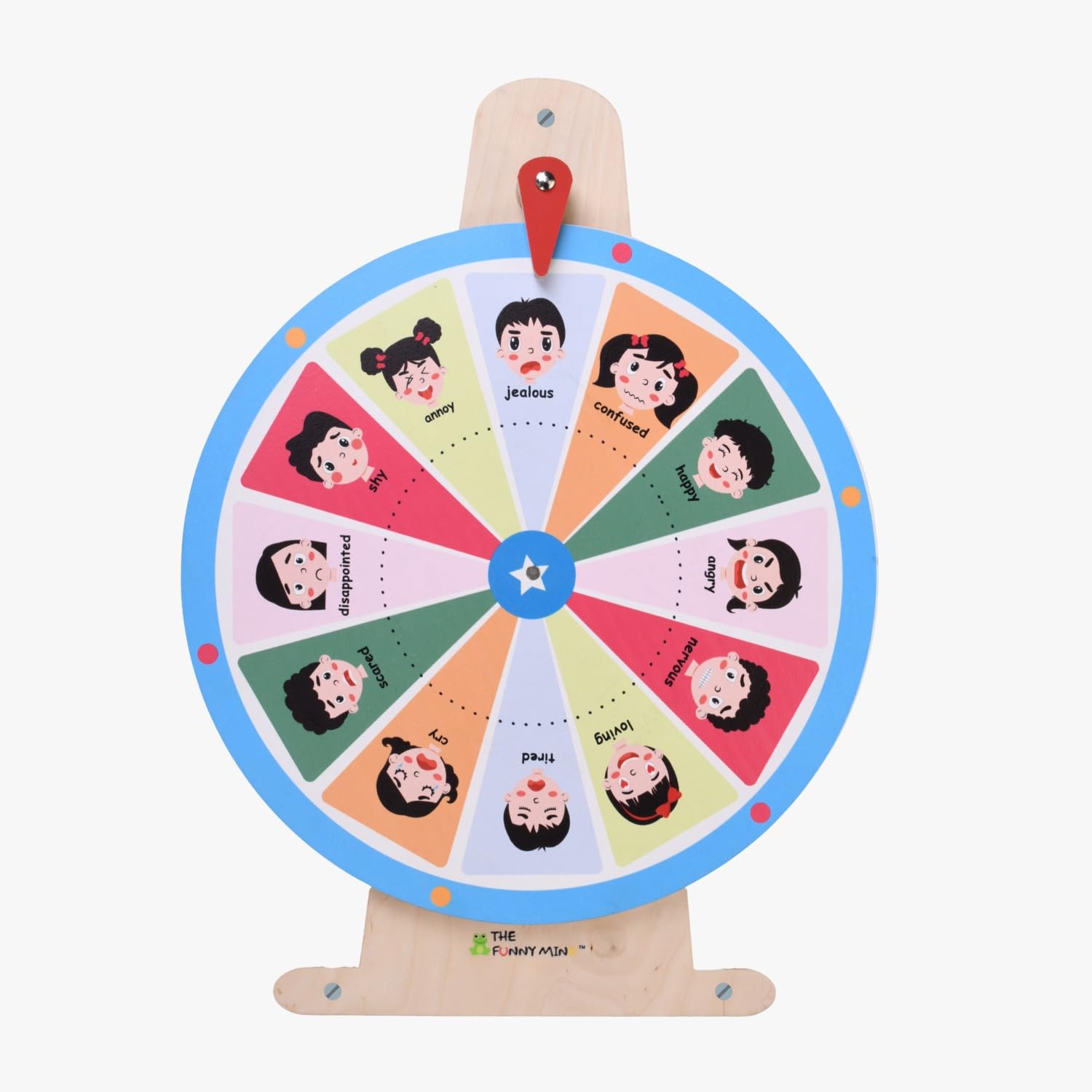 The Funny Mind Emotion Learning Spin Wheel Montessori Wooden Educational Nursery Activity Wall Panel for Preschool, Creche, Daycare, Kids, Toddlers, and Babies 1, 2, 3, 4, 5, 6, 7, 8+ Years