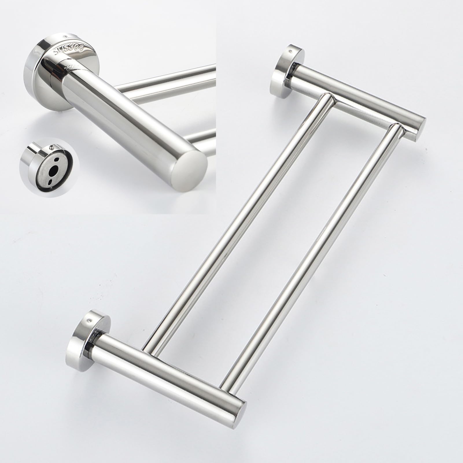 Toallero Doble de Acero Inoxidable Plateado Cepillado de 40 cm, Soporte de Pared para Toallas, Ideal para baño y Cocina. Diseño Elegante, Duradero y con Estilo Que Ahorra Espacio.