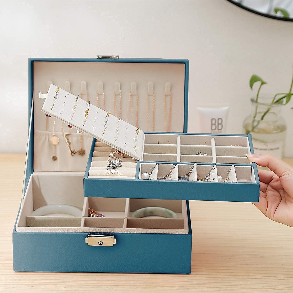 Caja de Almacenamiento Joyero para Mujer, joyero de Piel sintética, Utilizado para Pendientes, Anillos, Pulseras, joyeros, Caja de Almacenamiento para Gafas.