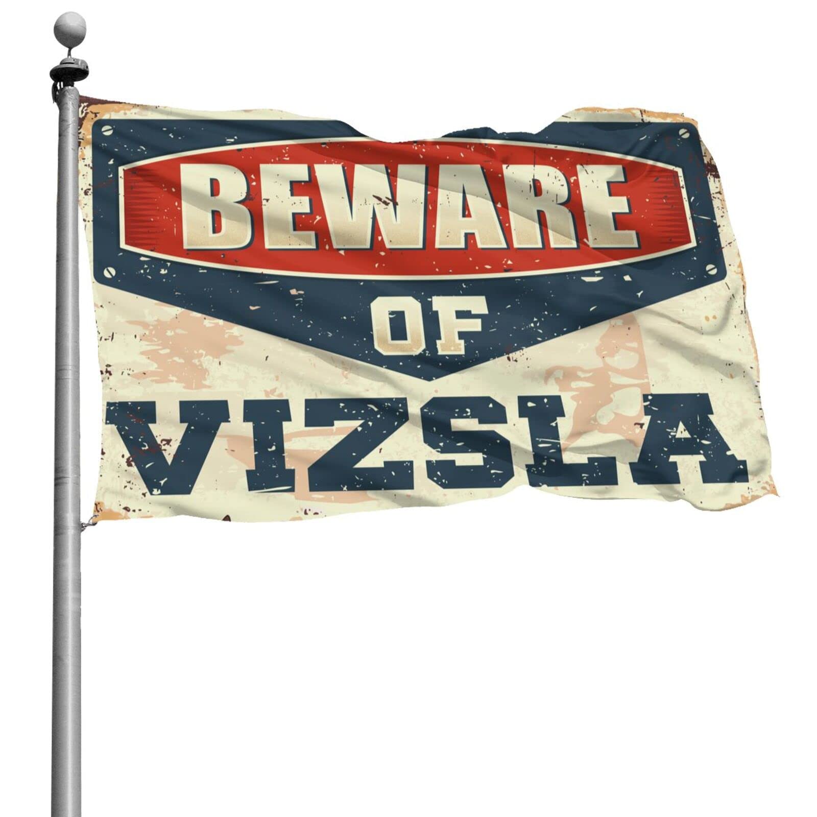 Drapeau de chambre Beware of Vizsla géant avec texte imprimé