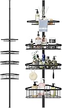 Dripex Telescopic Shower Shelf without Drilling, Telescopic Bathroom Shelf with 4 Shower Baskets, Bathroom Shelf for Shower and Bathtub, Corner Shelf, Height Adjustable from 98 cm to 287 cm, Black