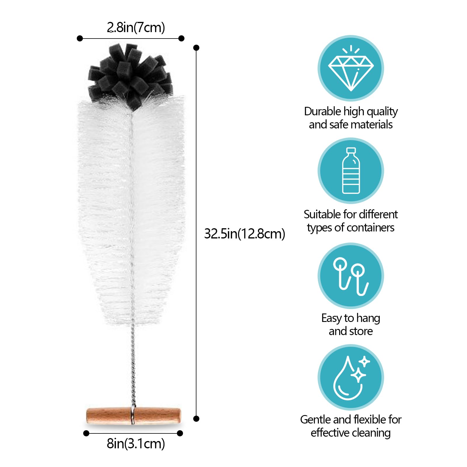 Szczoteczka do butelek, długi uchwyt 32 cm szczotka do butelek, długa rączka szczotka do butelek, wielofunkcyjna szczotka do butelki, szkła, kubka, czajnika, wazonu