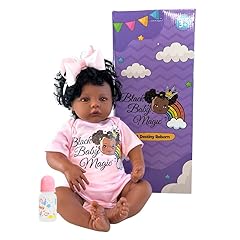 Black Baby Magic Reborn Destiny Doll w/Accessories, 6 Piece Gift Set Playset, Realistic Soft Body, Lifelike 17 Inch Newborn Babies, Curly Natural Hair, Black, African American Girl (Aria)