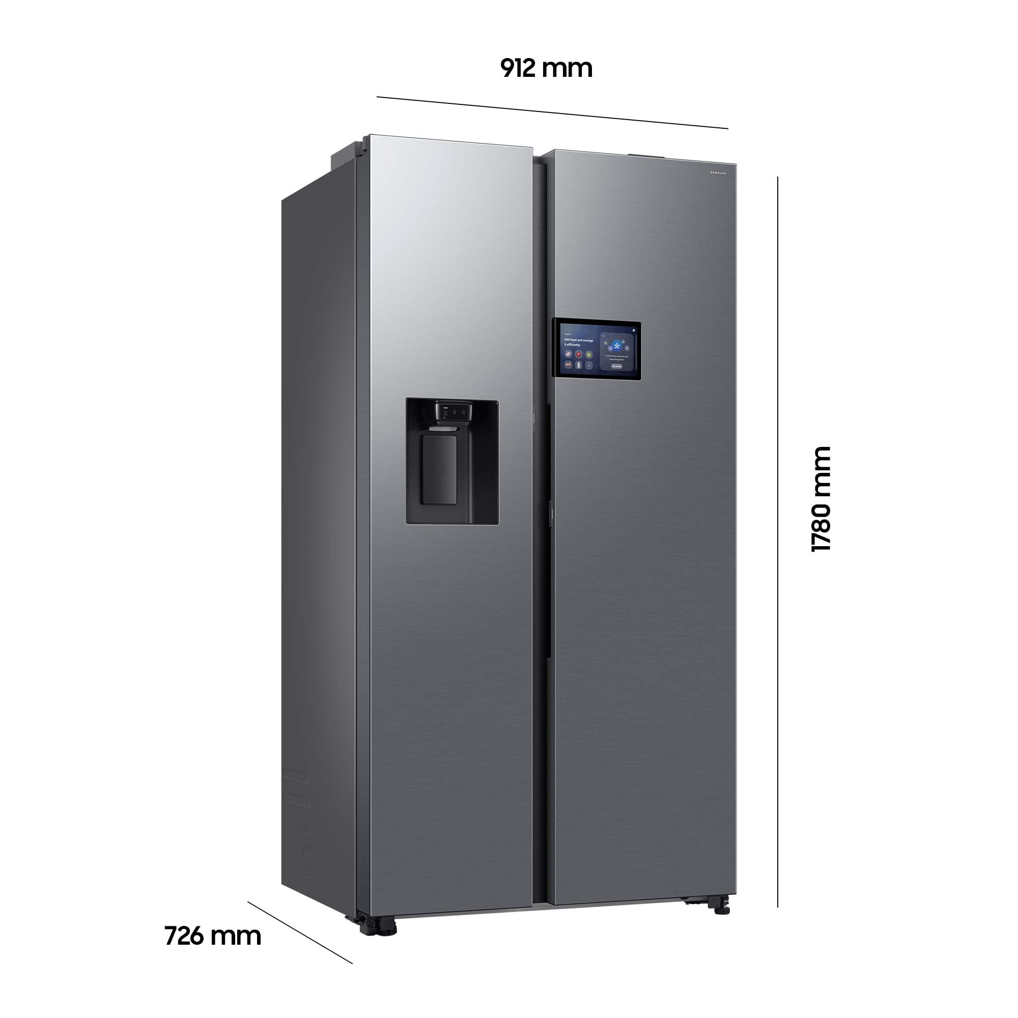 Samsung RS90F65EDTEF Side-by-Side Kühl-Gefrierkombination, AI Kühlschrank mit Gefrierfach, 178 cm, 621 l, Eis-/Wasserspender mit Wassertank, AI Home, Voice Control, Edelstahl Look