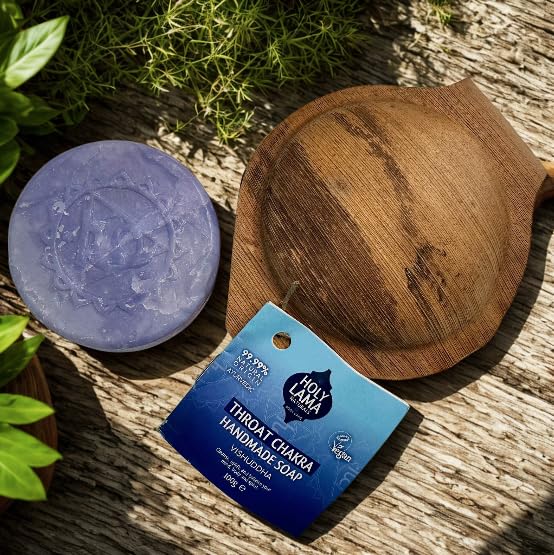 Holy Lama Naturals 'Throat' Chakra Natural Handmade Vegan Soap, Solid Bar Presented in Handmade Sustainable Case - Image 2