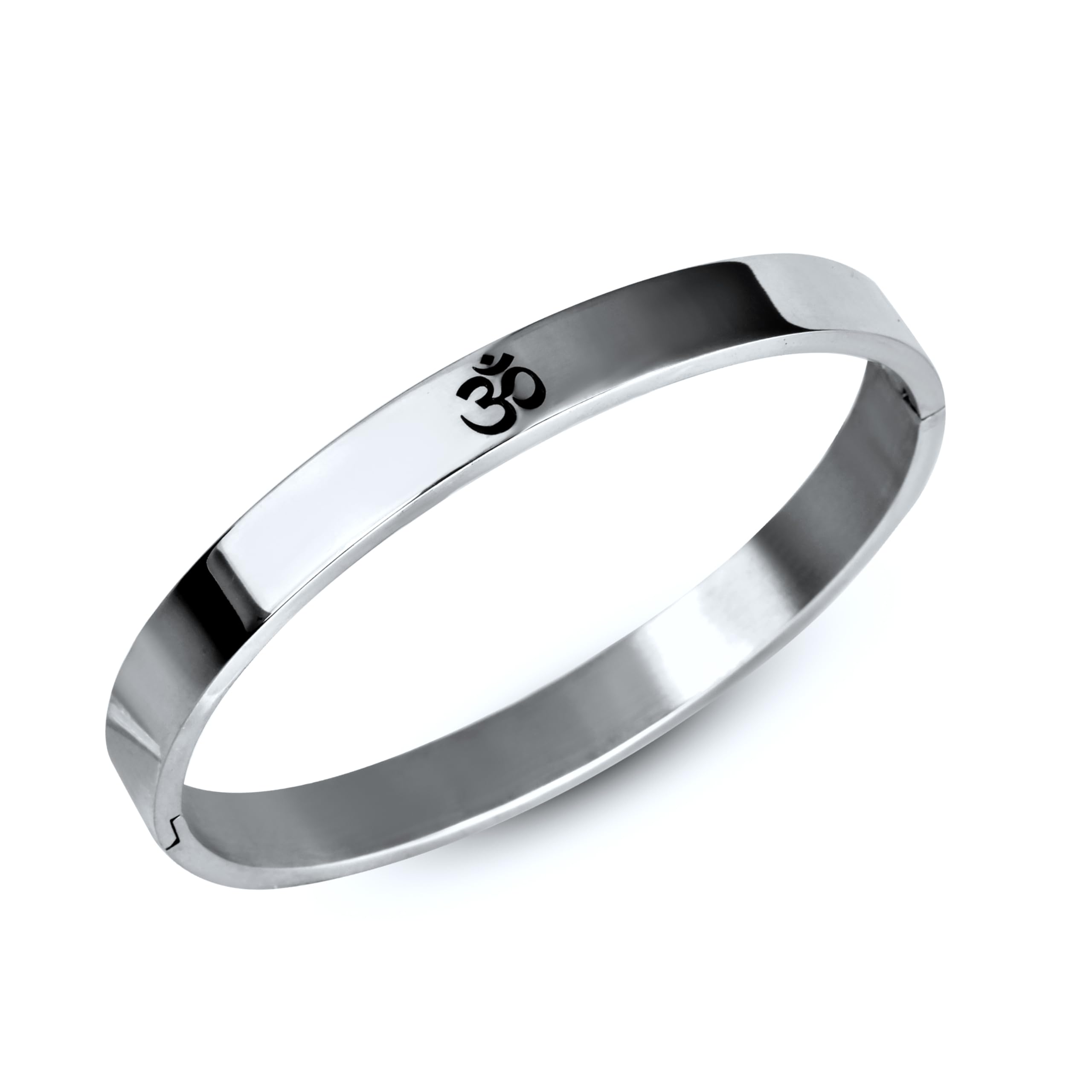 MEENAZ Bracelet for Man Stainless Steel | Aum Om Kada for men Silver | Bracelet for Boys Silver Kada | Waterproof, Anti-tarnish jewellery, Rust-free, Skin friendly | 8 mm Bracelets for Men