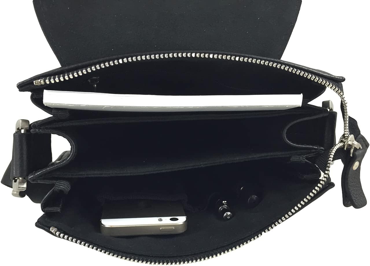 Men's Genuine Leather Small Cross Body Shoulder Messenger Bag (Black, Small)