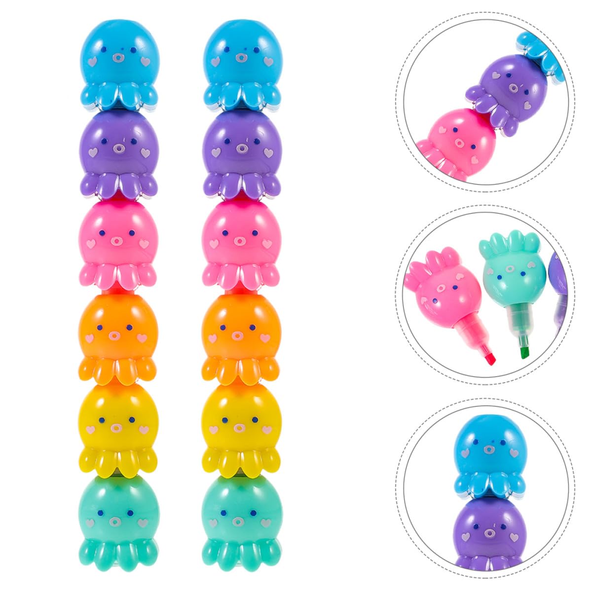 2 Set Mini Evidenziatori Fluorescenti Polpo Penne Impilabili Colorate per Scuola e Ufficio Design Portatile e Sicuro per e Scrittura